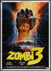 5y0435 ZOMBI 3 Italian 1p 1987 directed by Lucio Fulci, cool demons-in-hand horror artwork!