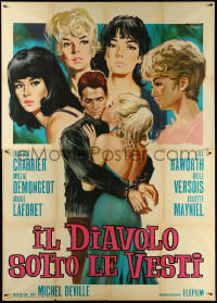 5y0255 BECAUSE, BECAUSE OF A WOMAN Italian 2p 1963 art of top sexy female stars by Sandro Symeoni!