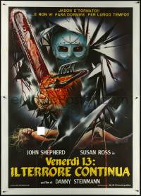 5y0272 FRIDAY THE 13th PART V Italian 2p 1986 Sciotti art of Jason w/ bloody chainsaw & naked victim!