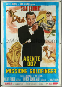 5y0274 GOLDFINGER Italian 2p R1980s art of Sean Connery as James Bond + sexy golden Shirley Eaton!