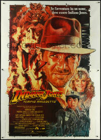 5y0278 INDIANA JONES & THE TEMPLE OF DOOM Italian 2p 1984 Drew Struzan art of Harrison Ford & cast!