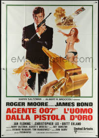 5y0286 MAN WITH THE GOLDEN GUN Italian 2p R1970s Sciotti art of Moore as Bond & sexy girls!