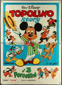 5y0287 MICKEY MOUSE STORY/3 LITTLE PIGS Italian 2p 1970 great montage of Disney cartoon characters!