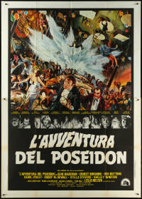 5y0302 POSEIDON ADVENTURE Italian 2p 1973 Kunstler art of Gene Hackman & passengers escaping!