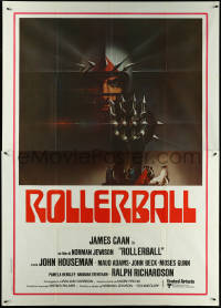 5y0307 ROLLERBALL Italian 2p 1975 James Caan in a future where war does not exist, Bob Peak art!