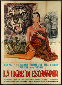 5y0610 TIGER OF ESCHNAPUR Italian 2p R1961 Fritz Lang, sexy Debra Paget & big cat, ultra rare!