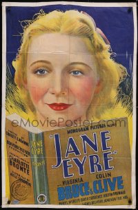 5y1210 JANE EYRE 1sh 1934 great close-up art of Virginia Bruce reading classic novel, ultra rare!