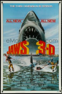 5y1215 JAWS 3-D 1sh 1983 Dennis Quaid, great Gary Meyer shark art, the third dimension is terror!