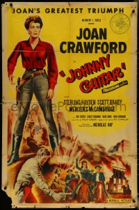 5y1218 JOHNNY GUITAR 1sh 1954 artwork of Joan Crawford reaching for gun, Nicholas Ray classic!