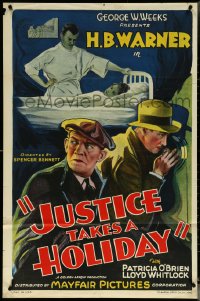 5y1220 JUSTICE TAKES A HOLIDAY 1sh 1933 Warner escapes prison to get his daughter back, ultra rare!