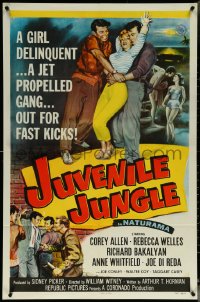 5y1221 JUVENILE JUNGLE 1sh 1958 a girl delinquent & a jet propelled gang out for fast kicks!