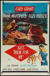 5y1228 KISS THEM FOR ME 1sh 1957 romantic art of Cary Grant & Suzy Parker + sexy Jayne Mansfield!