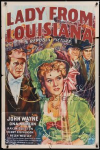 5y1230 LADY FROM LOUISIANA 1sh 1941 art of John Wayne & Ona Munson, Mardi Gras in New Orleans!