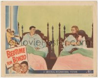 5y0759 BEDTIME FOR BONZO LC #5 1951 Ronald Reagan in separate bed from Diana Lynn & chimpanzee!