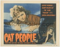 5y0770 CAT PEOPLE LC #5 R1952 Val Lewton, Jacques Tourneur, best close up of sexy Simone Simon!