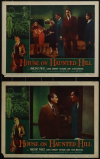 5y0995 HOUSE ON HAUNTED HILL 2 LCs 1959 Vincent Price w/Long & Craig + pointing gun at Alan Marshal!