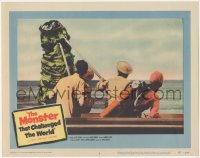 5y0840 MONSTER THAT CHALLENGED THE WORLD LC #8 1957 c/u of men in boat attacked by the creature!