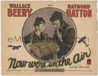 5y0859 NOW WE'RE IN THE AIR LC 1927 Wallace Beery & Raymond Hatton c/u inspecting parachute, rare!