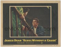 5y0889 REBEL WITHOUT A CAUSE LC #7 1955 great close up of James Dean on stairs glaring at Ann Doran!