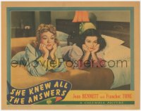 5y0917 SHE KNEW ALL THE ANSWERS LC 1941 close up of Joan Bennett & Eve Arden looking bored on bed!