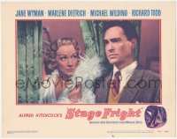 5y0930 STAGE FRIGHT LC #4 1950 great c/u of Marlene Dietrich & Richard Todd, Alfred Hitchcock!