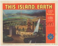 5y0949 THIS ISLAND EARTH LC #8 1955 cool artwork image of spaceships over the futuristic planet!