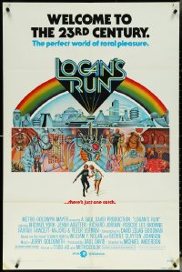 5y1239 LOGAN'S RUN 1sh 1976 art of Michael York & Jenny Agutter running away by Charles Moll!