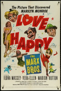 5y1246 LOVE HAPPY 1sh R1953 Marx Brothers, the picture that discovered sexy Marilyn Monroe!