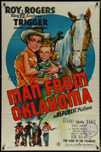 5y1254 MAN FROM OKLAHOMA 1sh 1945 Roy Rogers, Dale Evans, Trigger & The Sons of the Pioneers!