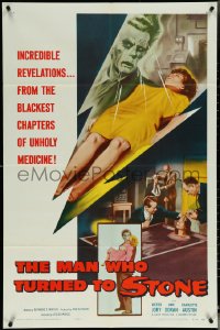 5y1256 MAN WHO TURNED TO STONE 1sh 1957 Victor Jory practices unholy medicine, cool sexy horror art!