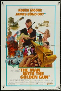 5y1257 MAN WITH THE GOLDEN GUN West Hemi 1sh 1974 art of Roger Moore as James Bond by Robert McGinnis!