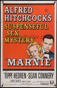 5y1260 MARNIE 1sh 1964 Sean Connery & Tippi Hedren in Hitchcock's suspenseful sex mystery!