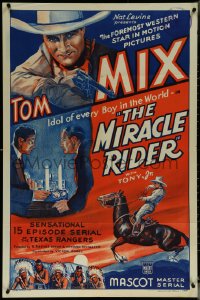 5y1272 MIRACLE RIDER 1sh R1946 Tom Mix is the idol of every boy in the world in this serial!