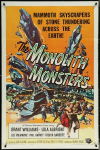 5y1274 MONOLITH MONSTERS 1sh 1957 classic Reynold Brown sci-fi art of living skyscrapers!