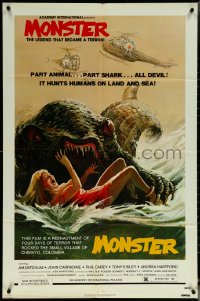 5y1275 MONSTER 1sh 1980 part animal, part shark, all devil, it hunts humans on land & sea!