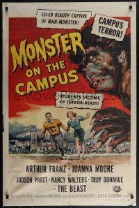 5y1277 MONSTER ON THE CAMPUS 1sh 1958 cool Reynold Brown art of test tube terror running amok!