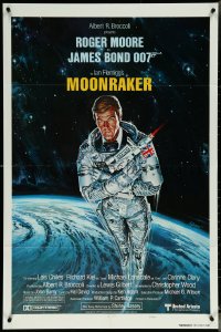 5y1279 MOONRAKER int'l teaser style A 1sh 1979 art of Roger Moore as Bond in space by Goozee!