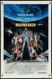 5y1280 MOONRAKER style B int'l teaser 1sh 1979 Goozee art of Moore as James Bond & sexy girls!