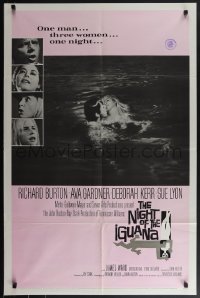 5y1292 NIGHT OF THE IGUANA 1sh 1964 Burton, Gardner, Lyon, Kerr, Huston, Stubis & Gold, pink design