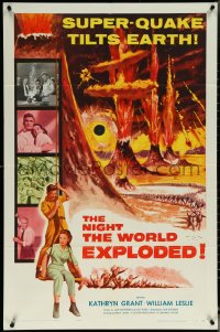 5y1293 NIGHT THE WORLD EXPLODED 1sh 1957 a super-quake tilts the Earth, wild disaster artwork!