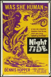 5y1294 NIGHT TIDE 1sh 1963 lovers caught in a dark tide of sinister TERROR, Dennis Hopper!