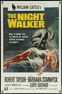 5y1295 NIGHT WALKER 1sh 1965 William Castle, Robert Taylor, Barbara Stanwyck, Reynold Brown art!