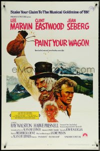 5y1313 PAINT YOUR WAGON 1sh 1969 Ron Lesser art of Clint Eastwood, Lee Marvin & Jean Seberg!