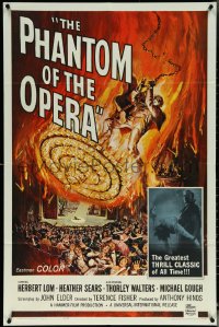 5y1323 PHANTOM OF THE OPERA 1sh 1962 Hammer horror, Herbert Lom, cool art by Reynold Brown!