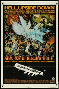 5y1329 POSEIDON ADVENTURE 1sh 1972 art of Gene Hackman & cast escaping by Mort Kunstler!