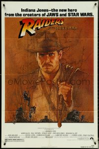 5y1334 RAIDERS OF THE LOST ARK 1sh 1981 great art of adventurer Harrison Ford by Richard Amsel!