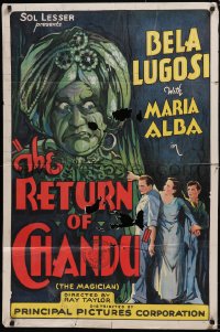 5y1337 RETURN OF CHANDU 1sh 1934 great artwork of spooky magician Bela Lugosi and cast, serial!