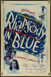 5y1342 RHAPSODY IN BLUE 1sh 1945 Robert Alda as George Gershwin, Al Jolson in blackface pictured!