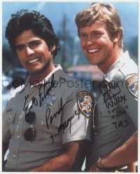 5y0117 CHIPS signed color 8x10 REPRO photo 1970s by BOTH Erik Estrada AND Larry Wilcox!