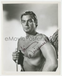 5y0120 JOHNNY WEISSMULLER signed 8x10 REPRO photo 1980s great barechested c/u of the Tarzan star!